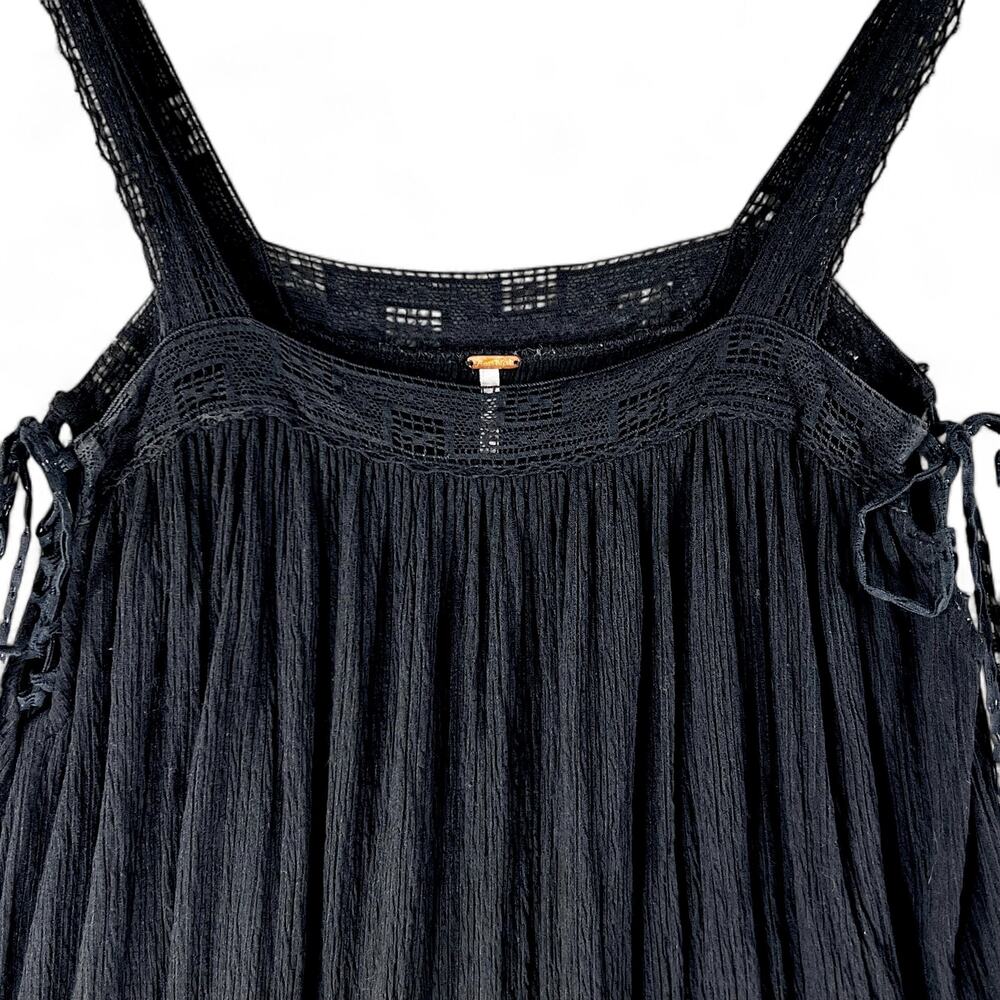 Free People Sweet Thing Bohemian Tunic Dress Witchy XS Black Crochet Whimsygoth - Picture 4 of 9